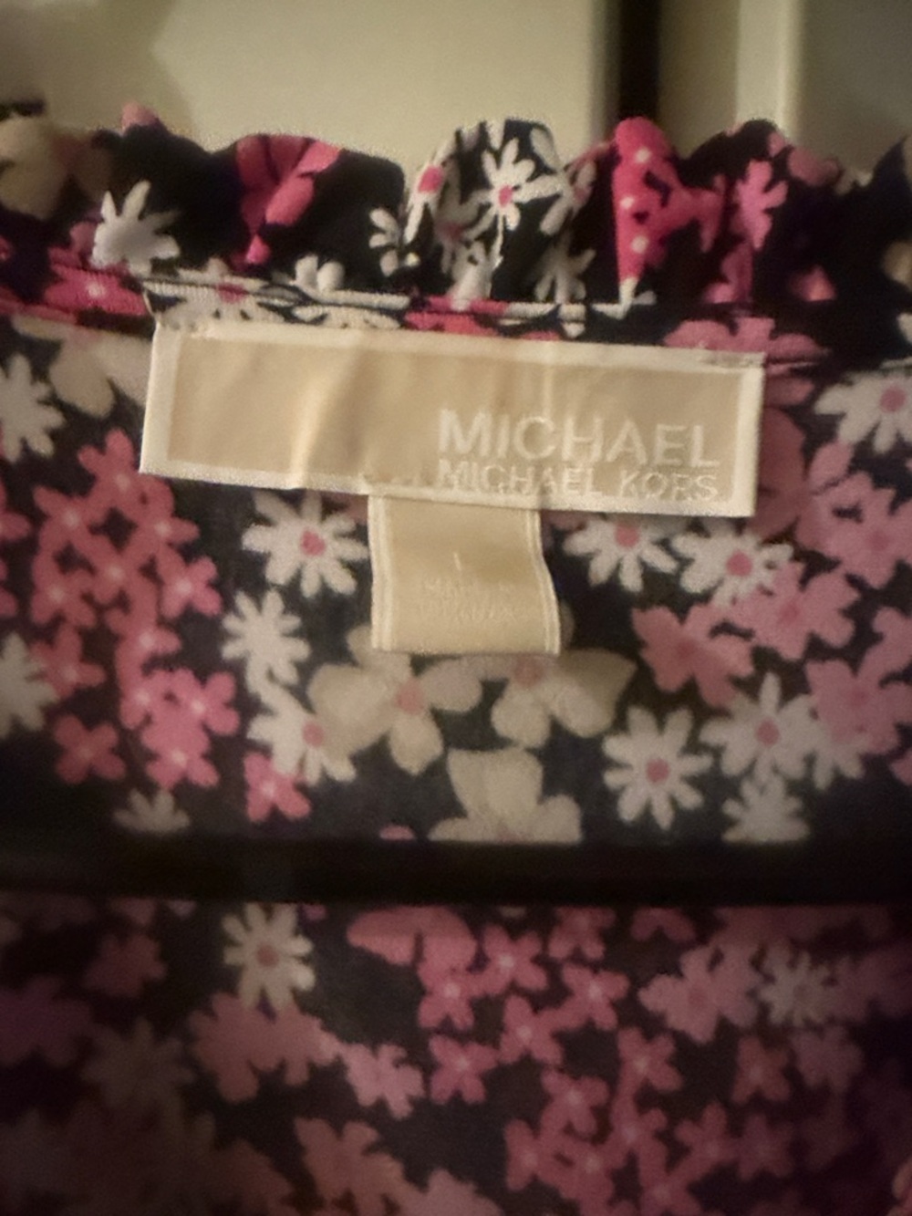 MICHAEL Michael Kors Black Floral Top with Pink & White Blossoms